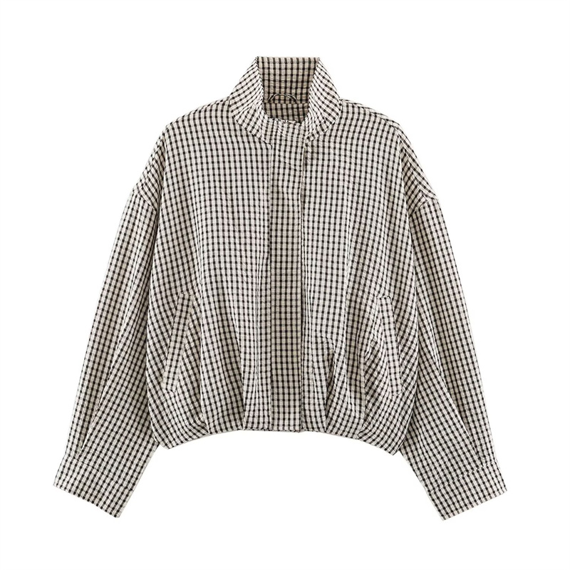 Veste pour femme 2026 Nouvelle collection automne à manches longues, coupe ample, à carreaux, décontractée, élégante, chic, originale, oversize, vêtement d'extérieur pour femme