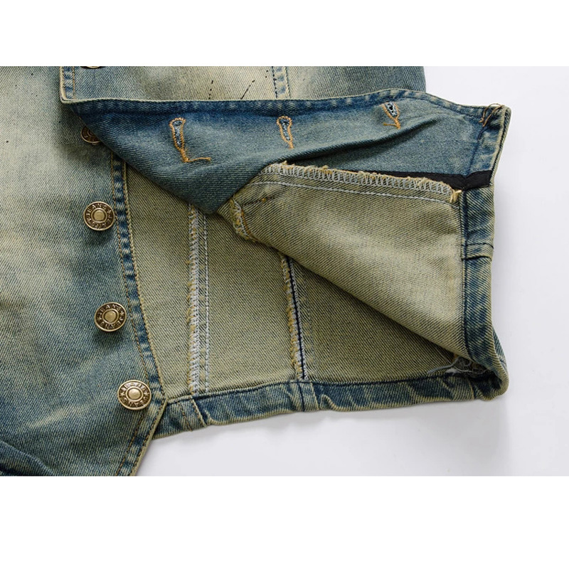 Hommes Denim gilet marque jean hommes Cowboy Vintage décontracté sans manches veste trous personnalisé Cardigan hommes pardessus vêtements