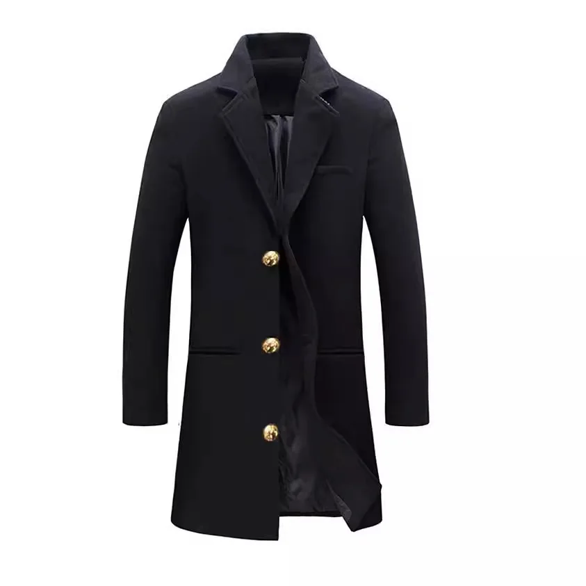 Manteau coupe-vent décontracté élégant pour hommes pour l'automne et l'hiver, bouton de couleur unie, manteau de Style mi-à-long à manches longues S-XXXL