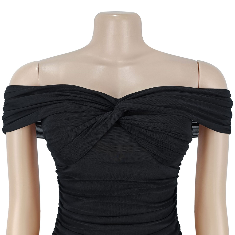 Robes pour Femme 2026 – Élégante Robe Longue de Soirée Sexy à Épaules Dénudées, Froncée à la Taille, en Maille, Coupe Ajustée, Style Sirène