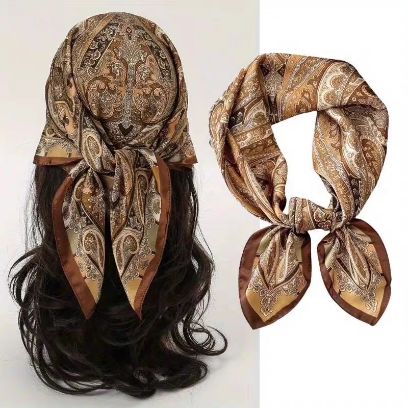Écharpe en soie imprimée rétro pour femme, châle carré à motif cachemire, imitation soie légère, protection solaire, foulard châle