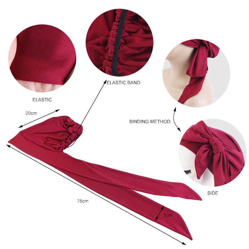 Turban pré-noué pour femme musulmane, foulard à longue queue, bonnet chimio extensible et doux, bandana, turbante mujer