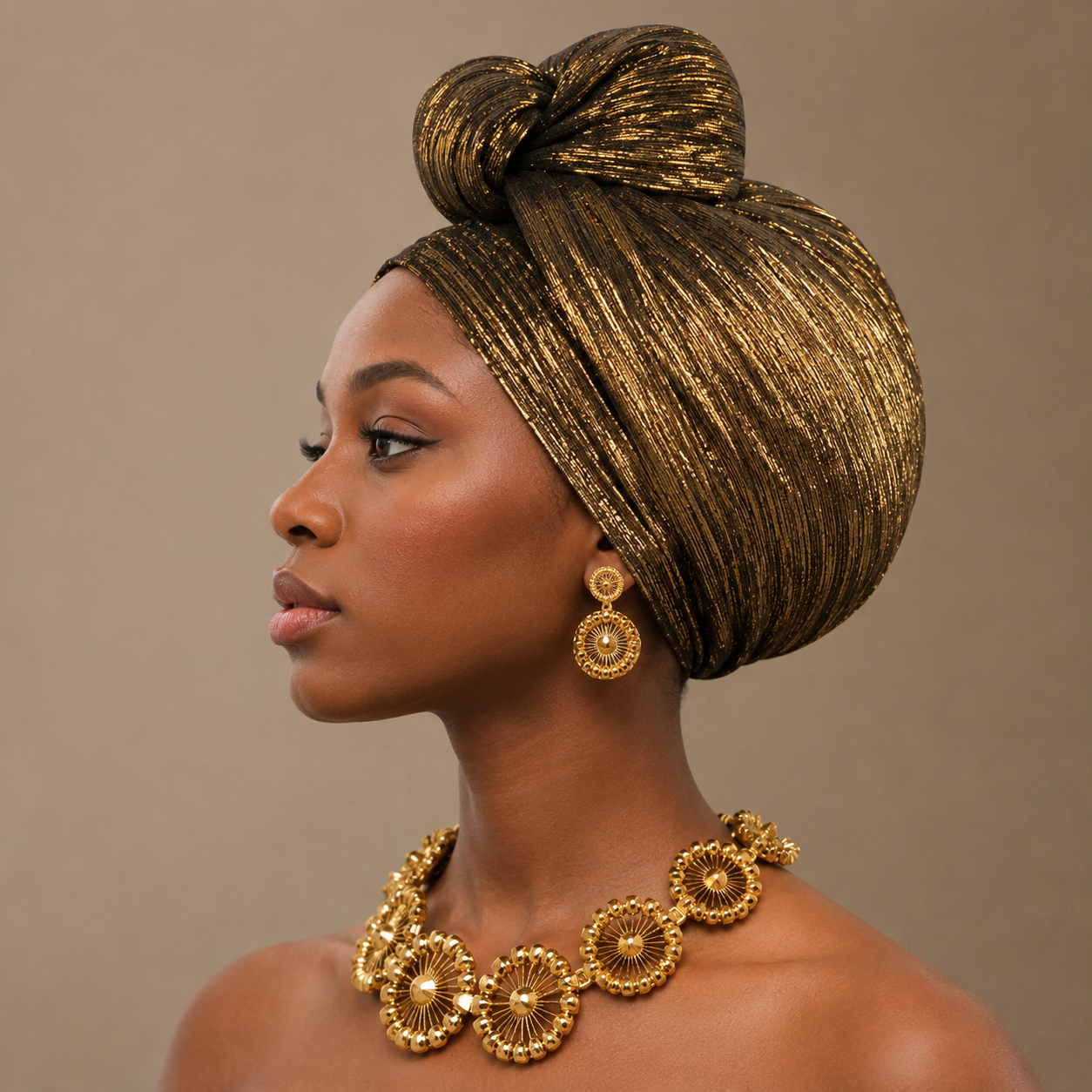 Turban noué à effet métallique scintillant pour femme, en tissu extensible froissé, pré-noué, style africain, pour usage quotidien, fête, mode, cosplay