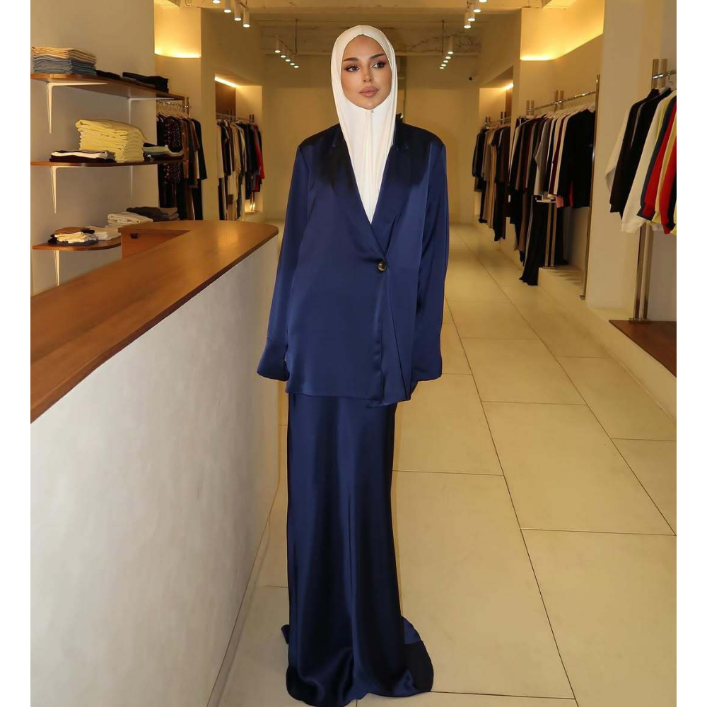 Ensemble deux pièces en satin pour femmes, jupe longue imbibée, tenue décontractée à la mode