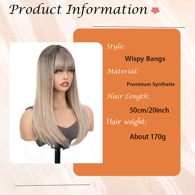 Topper pour cheveux pour femme avec frange : 3D 360 °   Morceau de cheveux synthétiques longs et lisses à couverture moelleuse pour cheveux amincissants, doré avec foncé