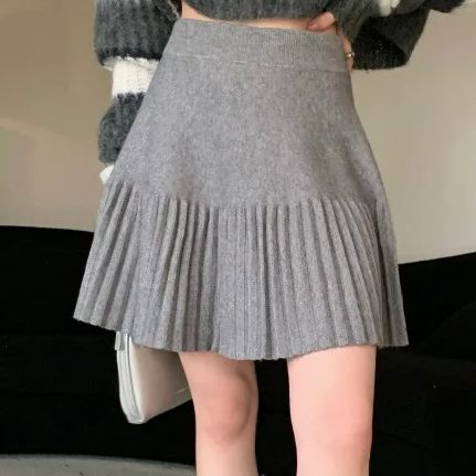 Jupe tricotée douce version coréenne pour femmes, jupe plissée taille haute, élastique, tempérament, nouvelle collection printemps et automne