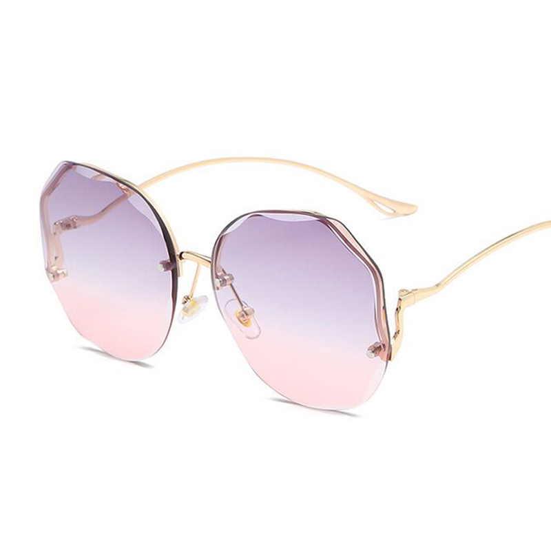 Lunettes de soleil rondes dégradées pour femmes, branches incurvées en métal, océan, sans bords, à la mode, UV400, 2022