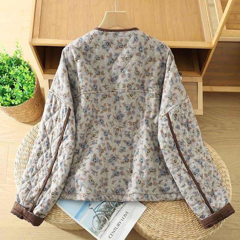 Veste en coton à fleurs rétro de Style coréen pour femmes, mode automne printemps 2026, haut matelassé court à col rond chaud w1519