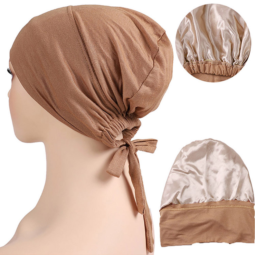 Bonnet Hijab en Satin Modal Double couche, sous-capuchon islamique avec cravate, Hijabs instantanés pour femmes, foulards turcs, Turban musulman, Bandana