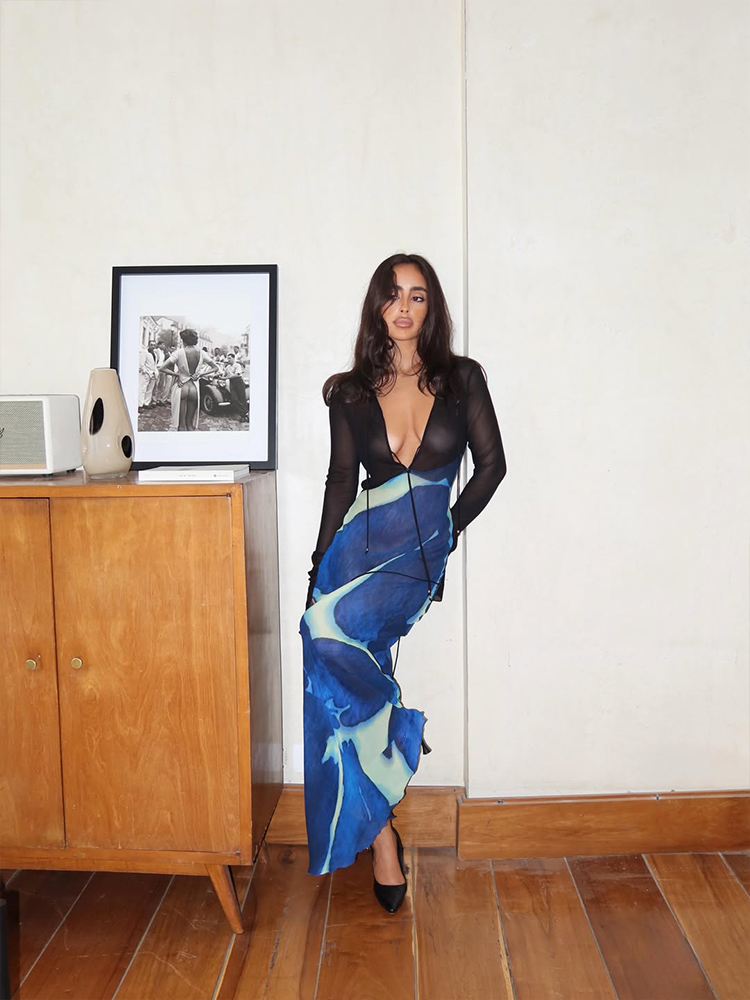 HUHUGIRL – robe longue en maille patchwork avec manches, col en v profond, style plage décontracté et sexy pour femmes, chic, mode, douce et ajustée