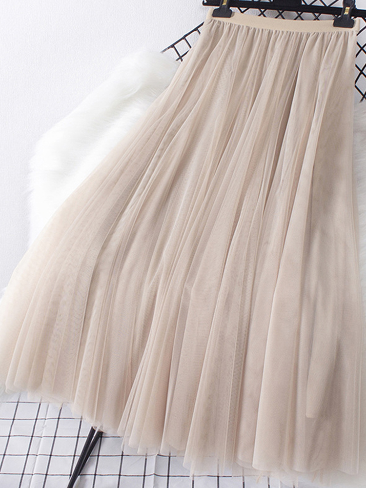Nouveau grand ourlet longue jupe en Tulle femmes coréen décontracté Simple solide 3 couches une ligne taille haute Maxi jupe femme dame violet