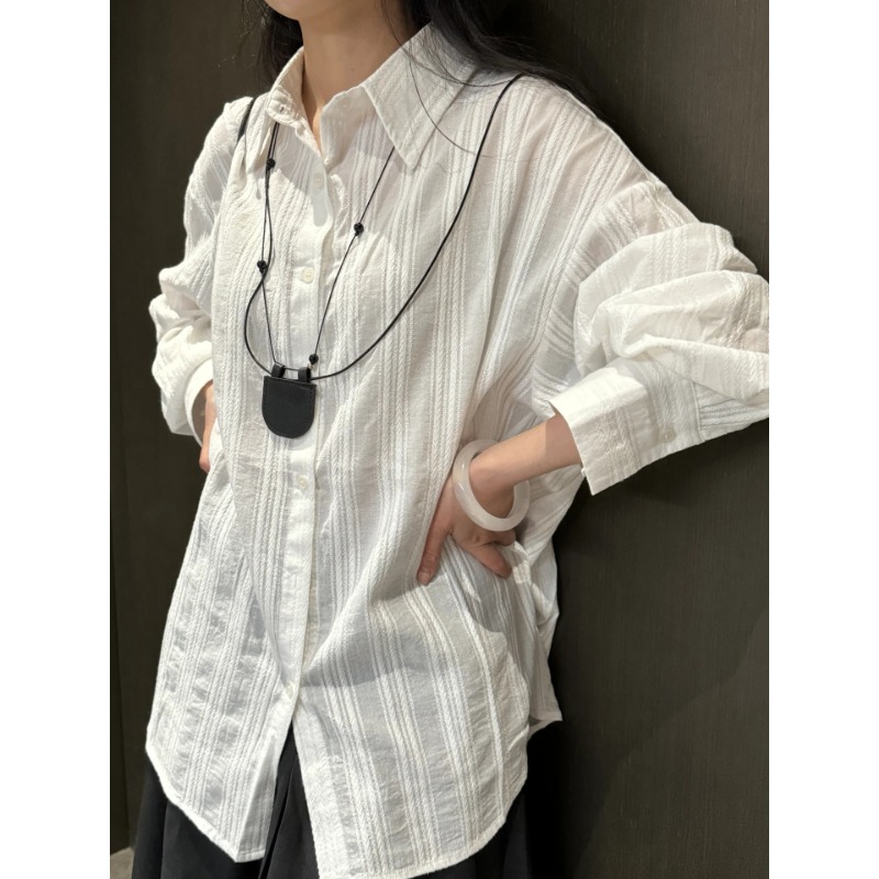 Chemise Femme à Rayures Blanches, Style Décontracté, Printemps-Automne, Design Tendance INS, Blouse à Boutons, Haut à Manches Longues, Vêtement Décontracté