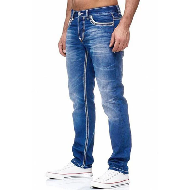 Jean droit hommes lavé sans trou Jean printemps été petit ami Jean Streetwear ample Cacual concepteur Long Denim pantalon pantalon
