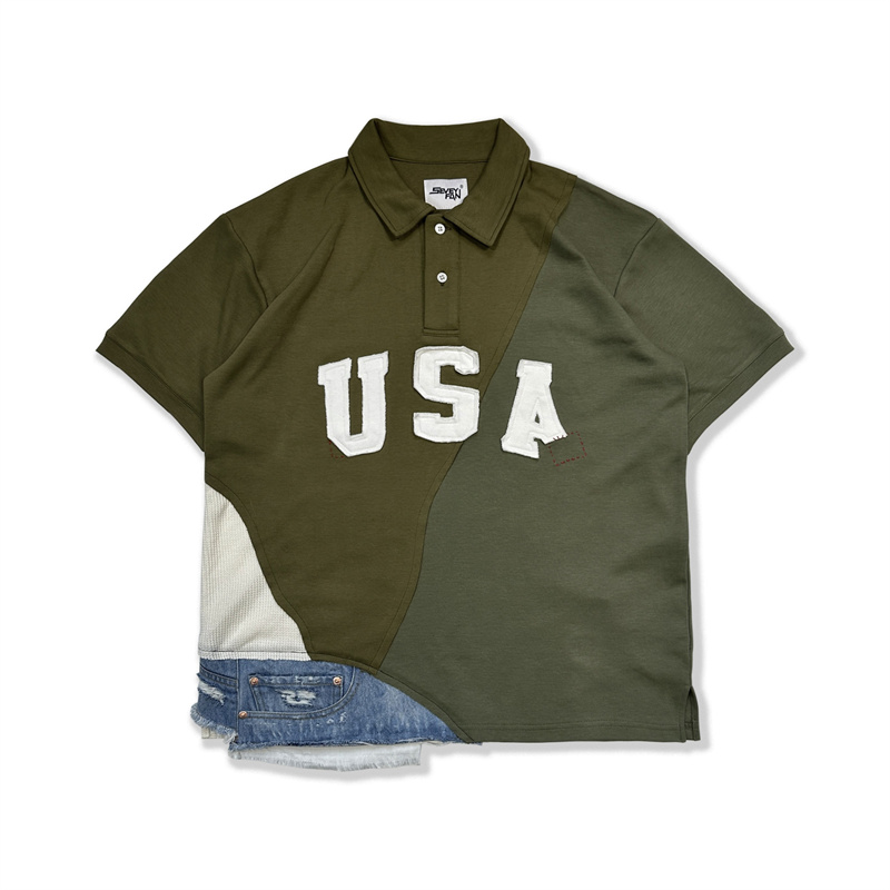 ABOORUN hommes polos broderie Patchwork t-shirts Streetwear couverture en coton pour homme