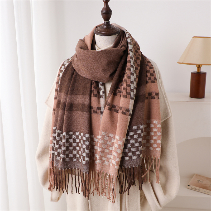 Écharpe en cachemire de luxe pour femme, châle chaud d'hiver à carreaux, bandana, pashmina, foulard carré, couverture épaisse, poncho