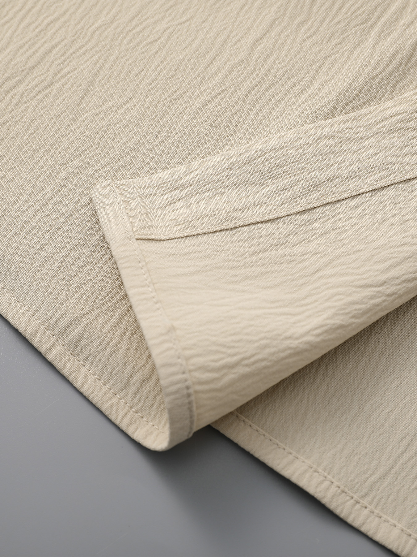 Chemise d'été décontractée et élégante pour homme, kaki texturée, à col montant et manches courtes, coupe ample