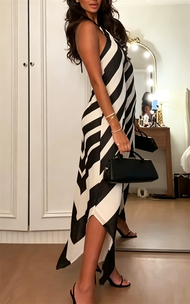 Robe Guobioziy pour femme, nouvelle collection automne 2026, rayée, col halter, sans manches, coupe ajustée, tenue tendance pour femme