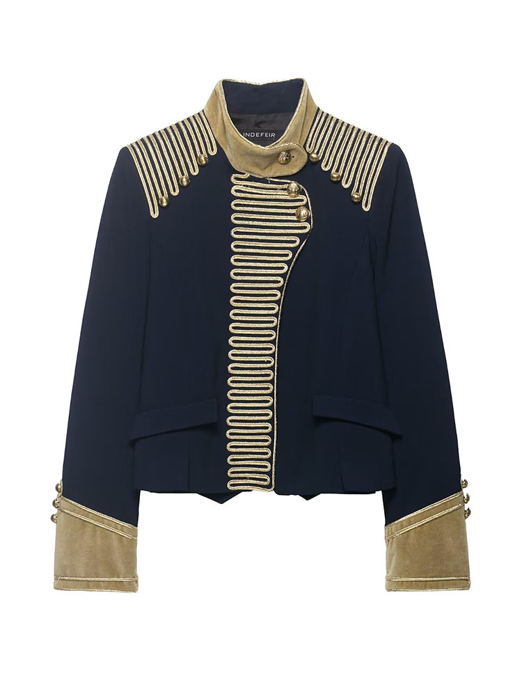 HH Veste Courte Élégante Femme à Manches Longues, Simple Boutonnage, Col Montant Décoré, Coupe Slim, Style Décontracté, Tendance Urbaine