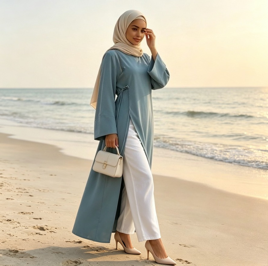 Abayas et Kaftans longs pour femmes, style Eid, Ramadan, Dubaï, Islam, Arabe, Modeste, avec fente et laçage, Robe Maxi, Blouse, Tunique, style Marocain, 2026