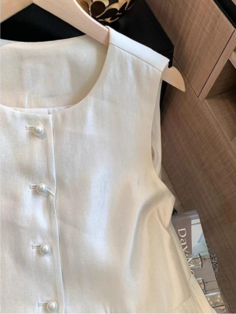 Vêtements Femme Été 2026 Débardeurs Sans Manches Patchwork Col Rond Style Vintage Coréen pour Femme