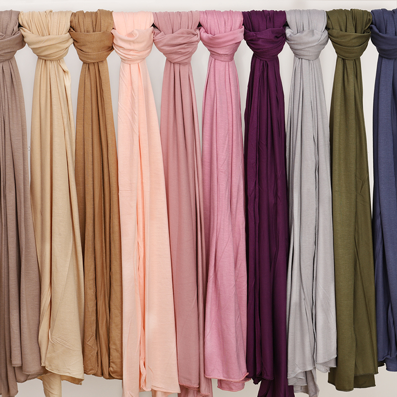 Foulard Hijab en Jersey de coton Modal, Long châle musulman, Turban uni et doux, couvre-chef pour femmes, bandeau africain 170x60cm
