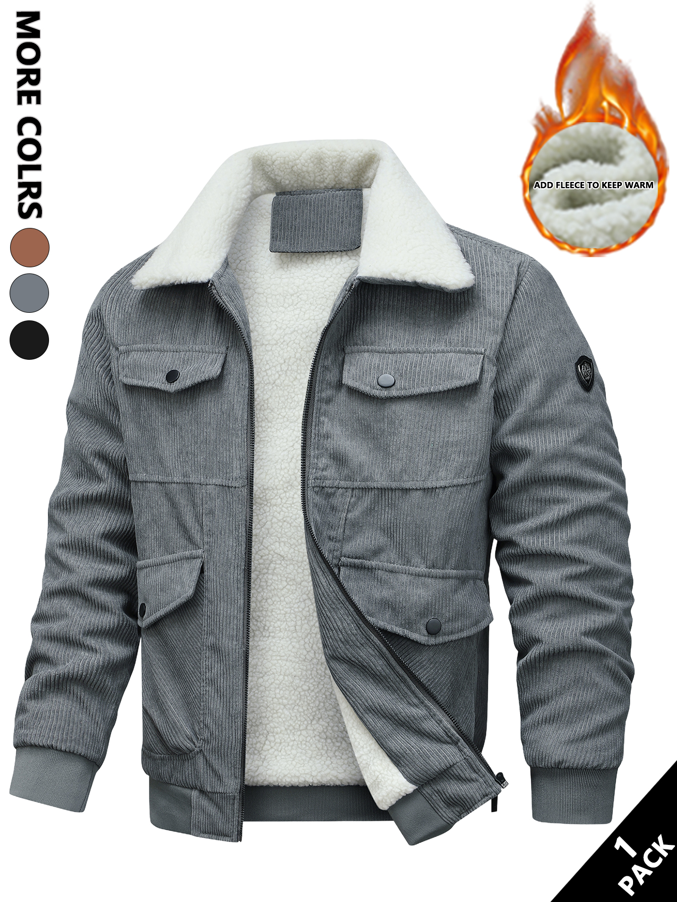 Veste en velours côtelé pour hommes, durable et résistante à l'usure, polyvalente et facile à assortir, adaptée à un vêtement décontracté léger sur le lieu de travail, activités de plein air légères, superposition en automne et en hiver, échauffement pour le sport, sorties décontractées et courts