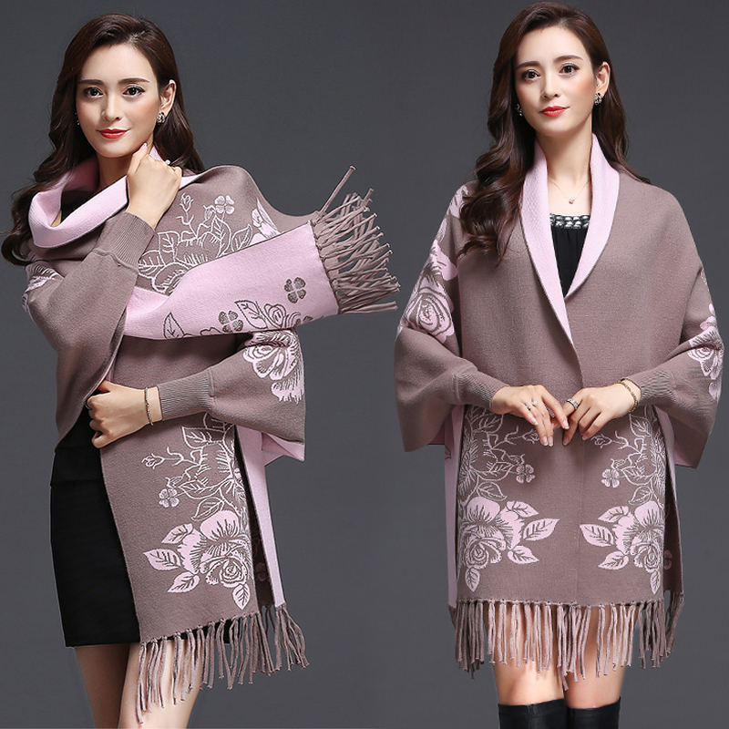 Châle pour femme, automne-hiver, style veste cape, cardigan en tricot ample à franges, pull en laine épais, réversible, manteau châle, vêtement d'extérieur