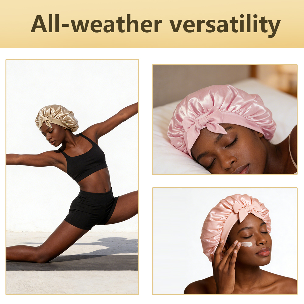 Nouveau bonnet en soie pour dormir, bonnet en satin pour femme, bonnet de nuit, foulard pour cheveux bouclés avec bande à nouer pour cheveux bouclés