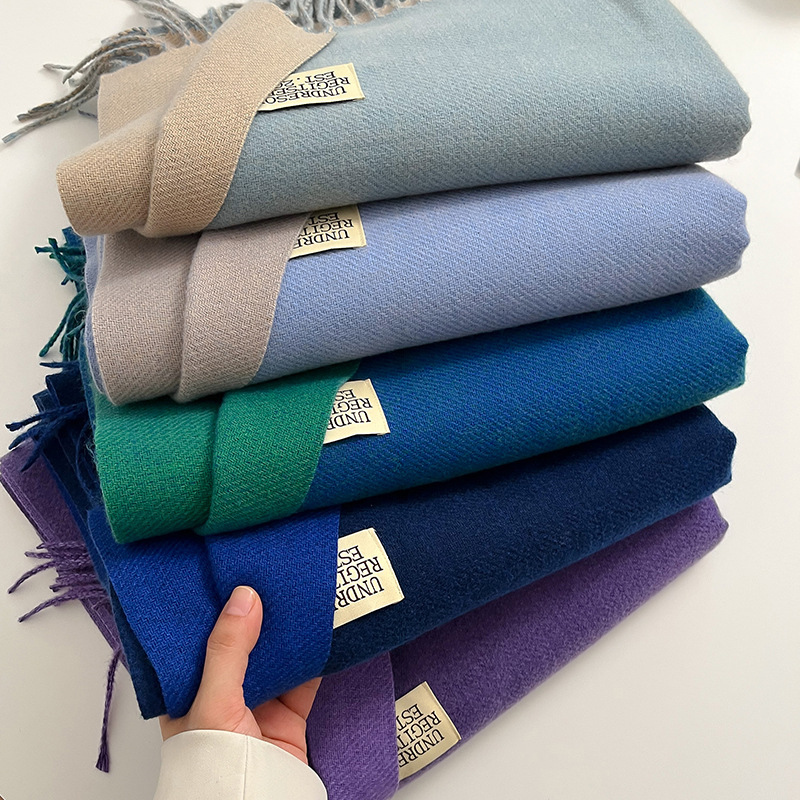 Mode solide cachemire chaud écharpe nouveau Design Pashmina hiver Double face couleur différente châle enveloppes Bufanda avec gland couverture
