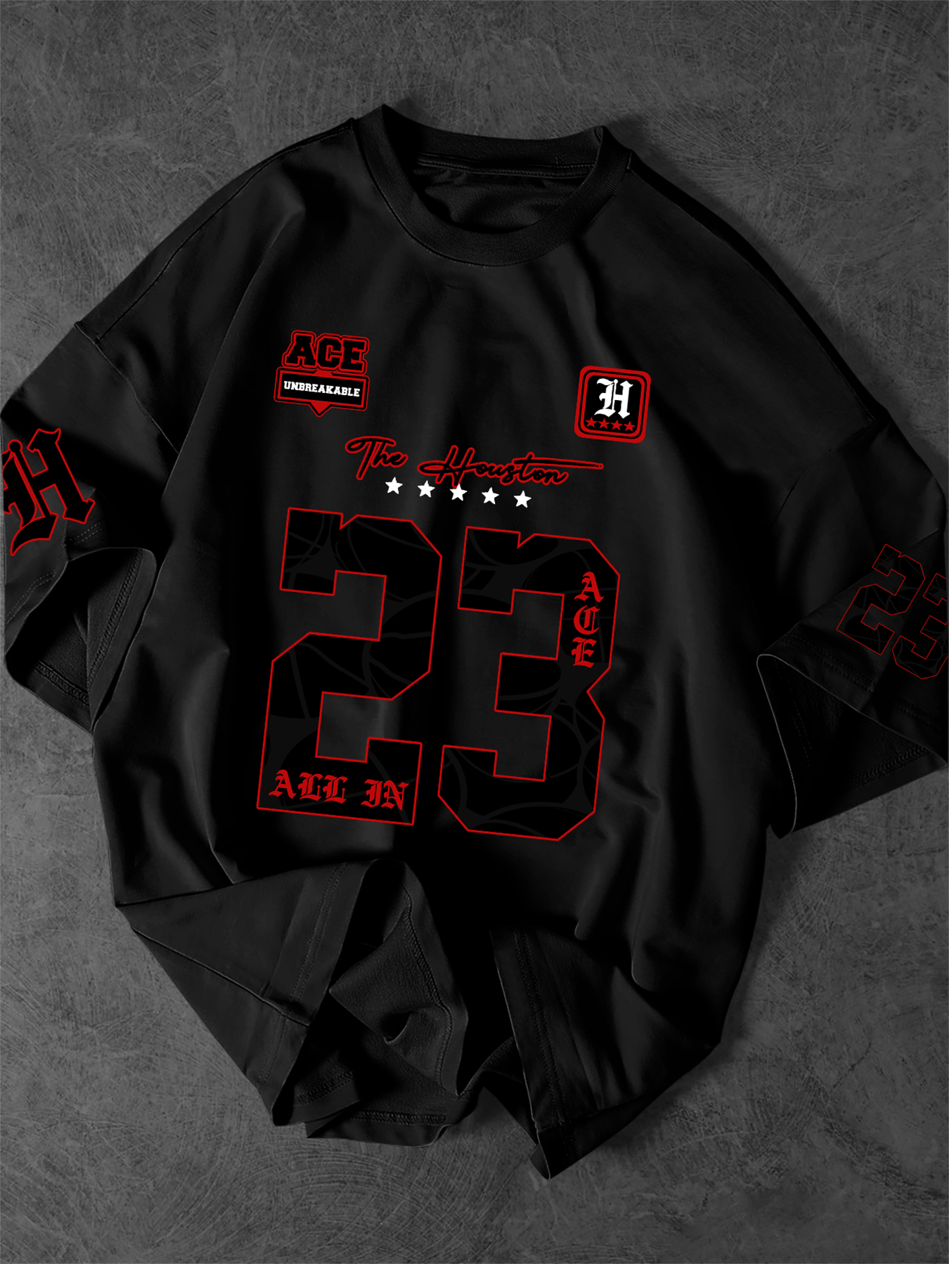 T-shirt en jersey vintage surdimensionné pour hommes, streetwear, Houston n°23, imprimé graphique sur la manche avant, col rond, manches courtes, tailles S-XXL