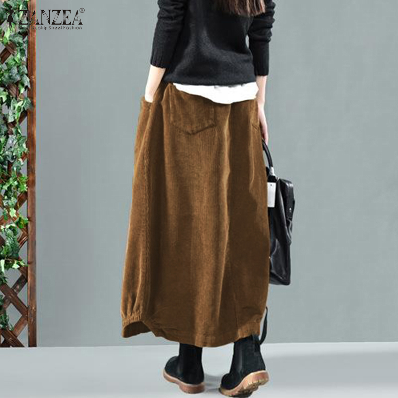 ZANZEA – Robe longue en velours côtelé pour Femme, Kaftan, taille élastique, style décontracté, couleur unie, collection automne 2022