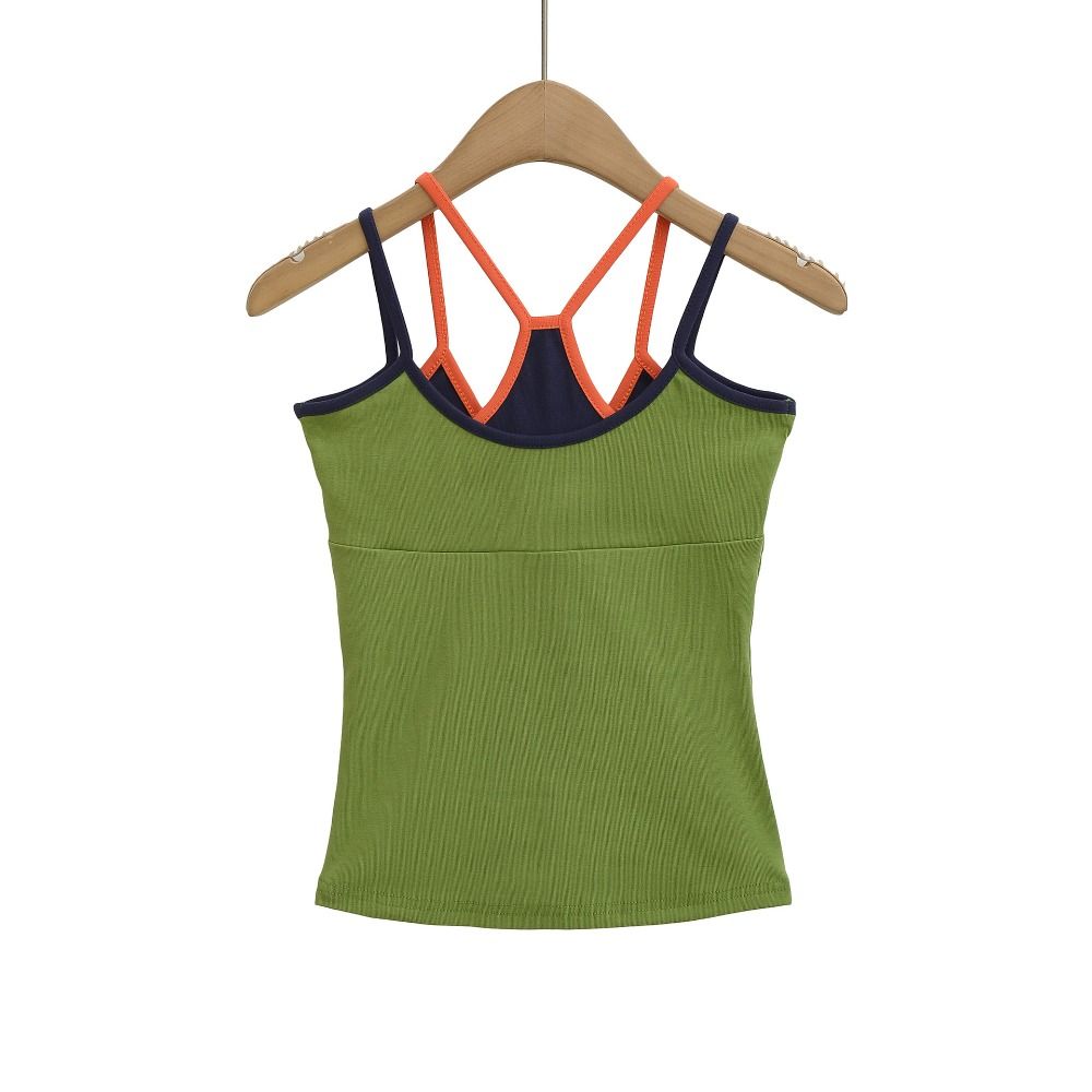Camisole Halter sans manches style streetwear, coupe ajustée, effet deux pièces, patchwork, pour la plage