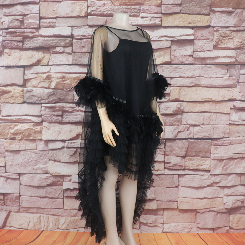 Femmes robe de cygne robes robe courte blanc Tulle plume Patchwork Y2k Maxi Train Tulle Cape robes décontracté élégant 2026 été