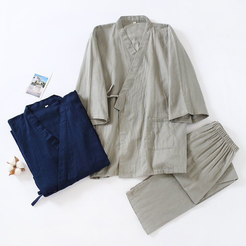 Kimono japonais en coton pour homme, pyjama masculin à lacets, vêtements de maison traditionnels, Haori Yukata, chemise de nuit, vêtements de maison pour le printemps/automne