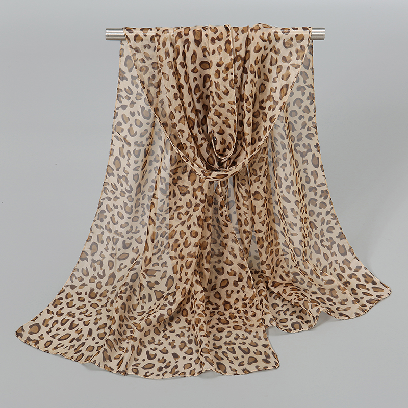Écharpe en mousseline de soie à imprimé léopard pour femme, châle, crème solaire, injplanchers f, turban long, rond, plage, voyage, accessoires de plein air, bande de chimsauna