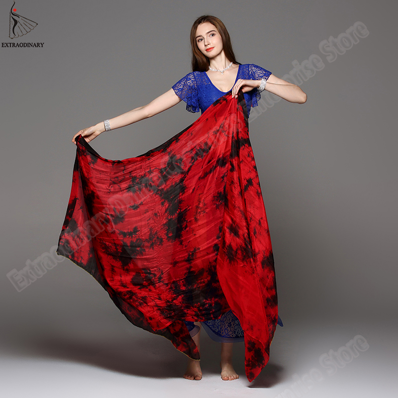 Nouveau 100% voiles de soie légère danse du ventre jeté à la main écharpe châle voile de soie 200 cm 250 cm 270 cm enfants adultes scène Performance 13 couleurs