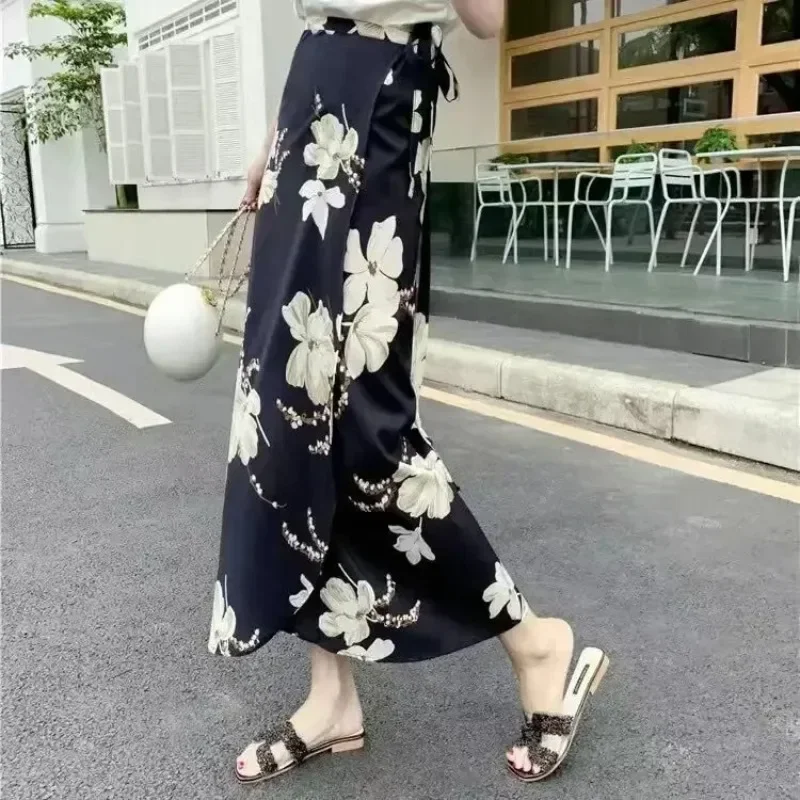 TOKITIND-Jupe ronde en mousseline de soie pour femme, décontractée, taille haute, à volants, jambes larges, adt