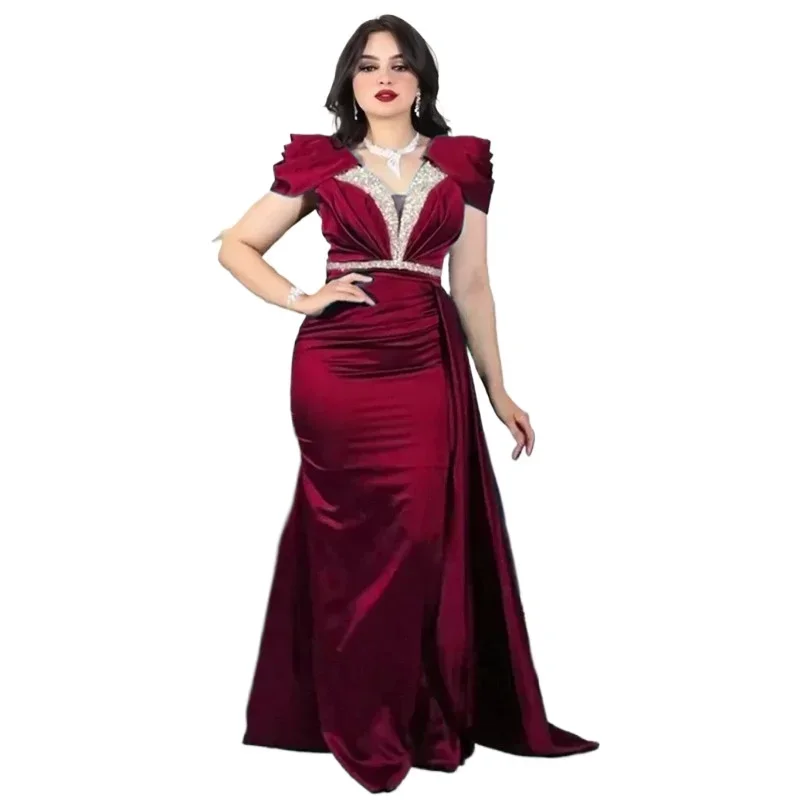 Robe Africaine Élégante pour Femme, Col en V, Paillettes, Manches Courtes, Soirée, Longue, Maxi, Tenues, Vêtements Africains, Automne