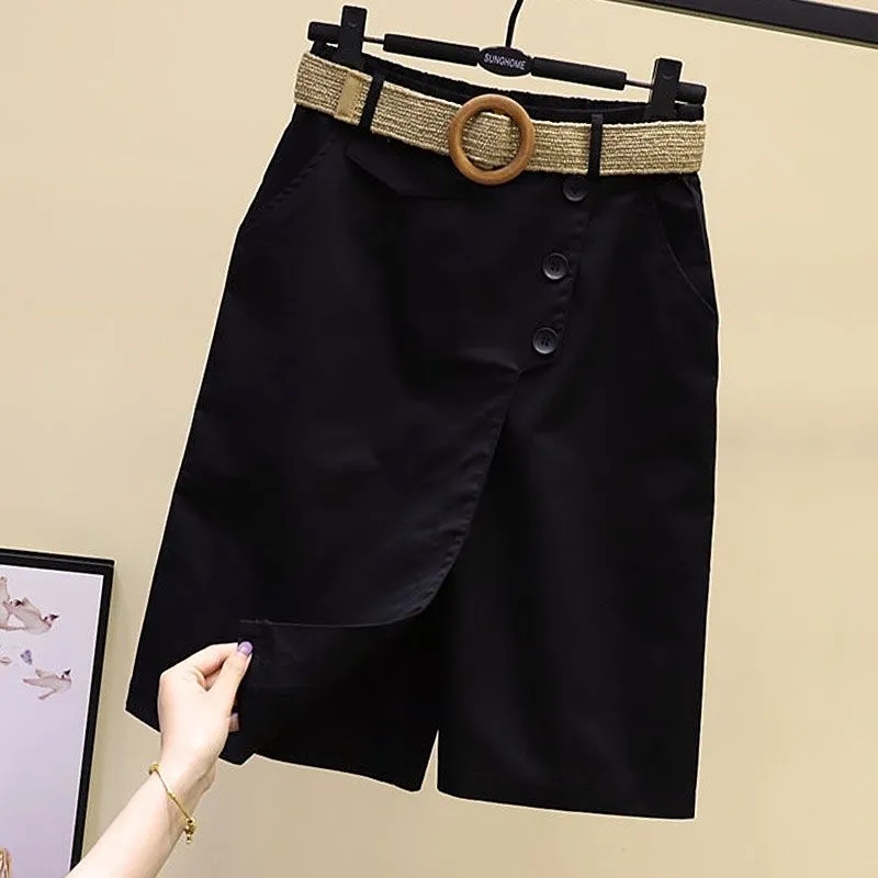 Pantalon jupe pour femmes Shorts été jambe large bleu taille haute poches à jambes droites femme courte noir mode coréenne Culotte