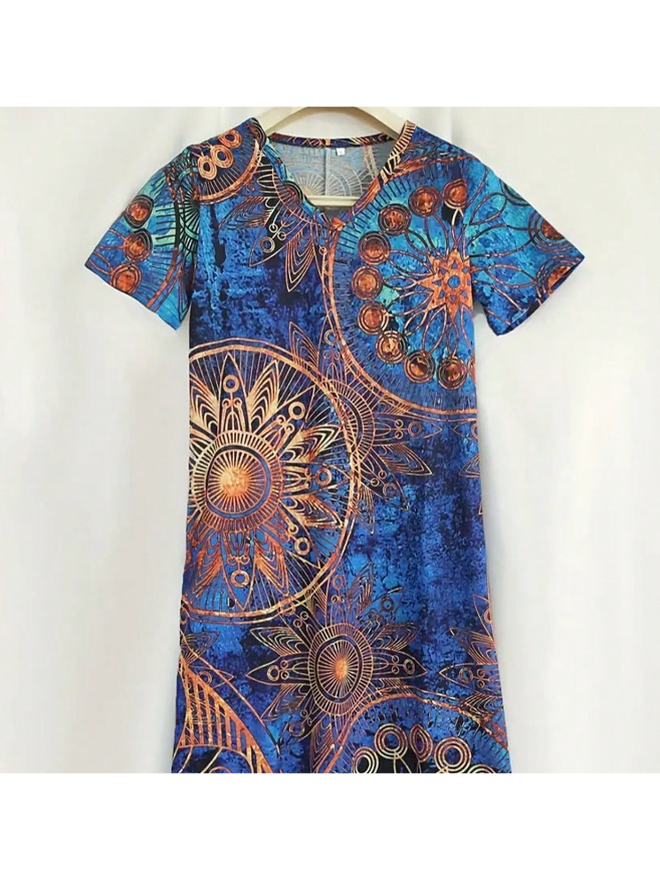 Robe longue bohème d'été décontractée et élégante à imprimé large, col en V fendu, manches courtes