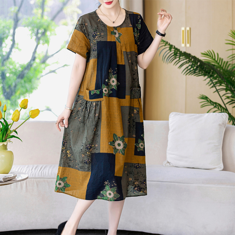 Nouvelle mode décontracté Vintage robe d'été pour les femmes 2025 robes amples à manches courtes col rond femmes vêtements
