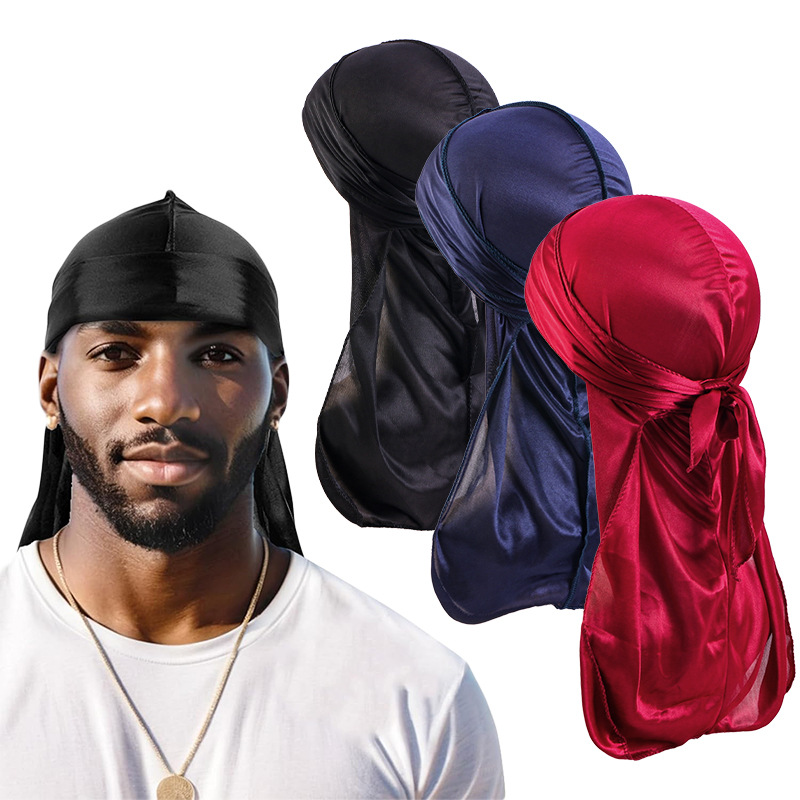 1 pièce Durag long unisexe en soie, foulard long en soie, Doo Rag musulman, chapeau de pirate, bonnets de chimiothérapie, chapeau de crâne, turban, bandeau pour cheveux, bandanas