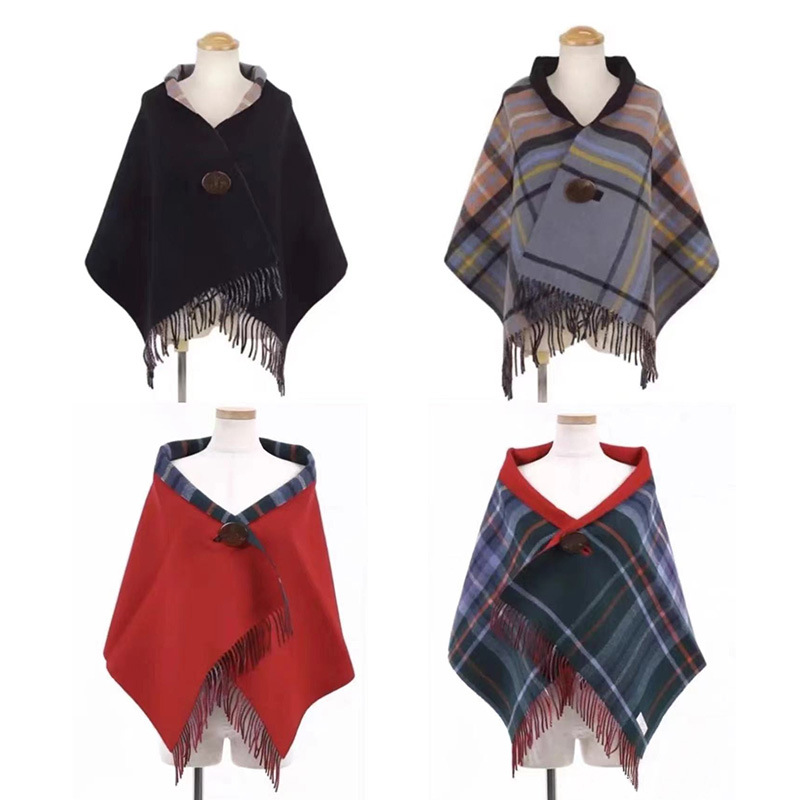 Nouvelle écharpe à carreaux vintage pour femme ; Cape en laine à franges d'automne et d'hiver ; Châle double face ; Guerre au cou chaude multifonctionnelle