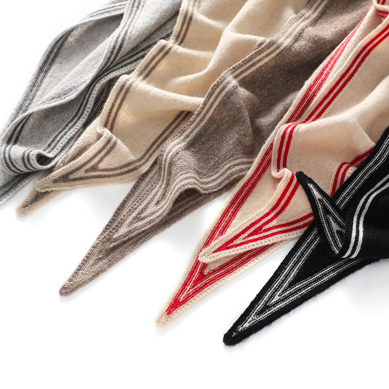 Écharpe Triangulaire 100% Cachemire pour Femme, Petit Châle, Cache-Cou, Rayé, Polyvalent, Capot, Pashmina, Accessoire en Tricot Doux, Printemps