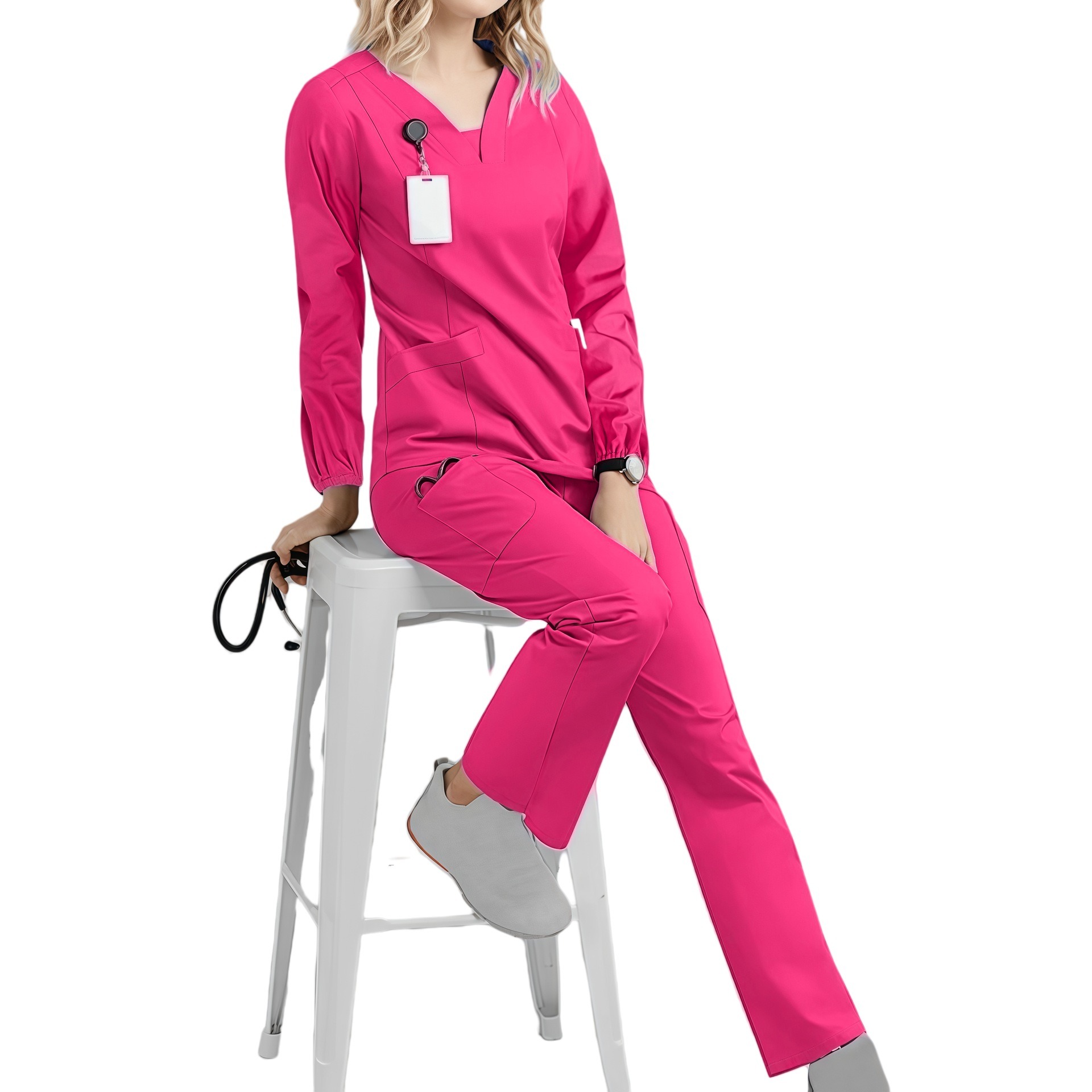 Ensemble de tenues médicales à manches longues pour hommes et femmes, uniformes de travail, pantalon de jogging, accessoires pour infirmières, clinique dentaire, toilettage des animaux, ensemble haut et pantalon de travail
