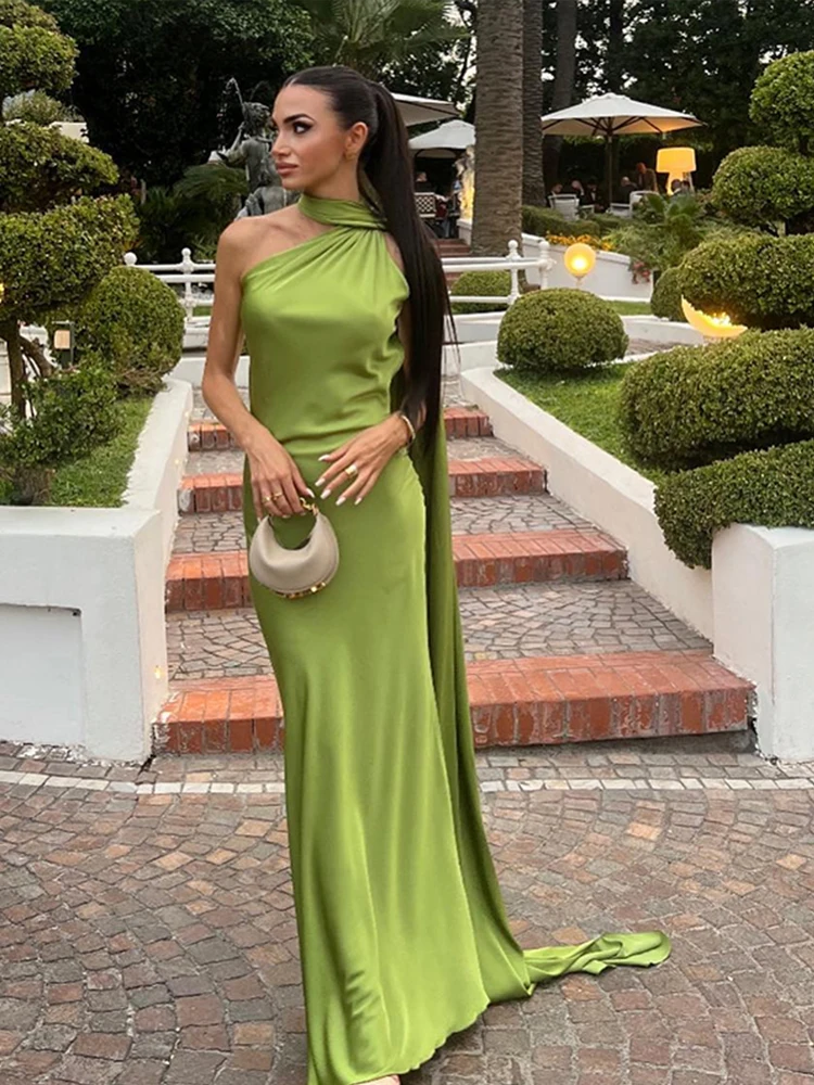 Robe longue dos nu à lacets pour femmes, Maxi, col licou, avec écharpe, couleur unie, sans manches, Slim, élégante, tenue de soirée, nouvelle collection 2024