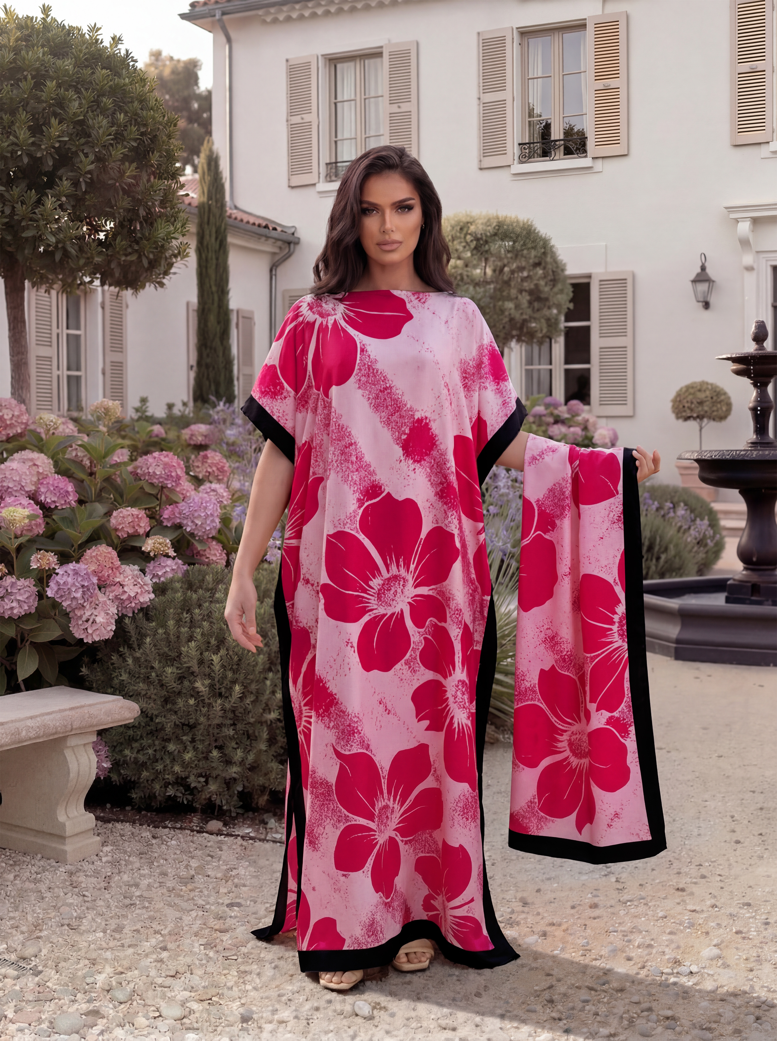 Abaya à imprimé floral ample avec foulard assorti, robe longue décontractée, tenue de vacances d'été pour femmes musulmanes africaines