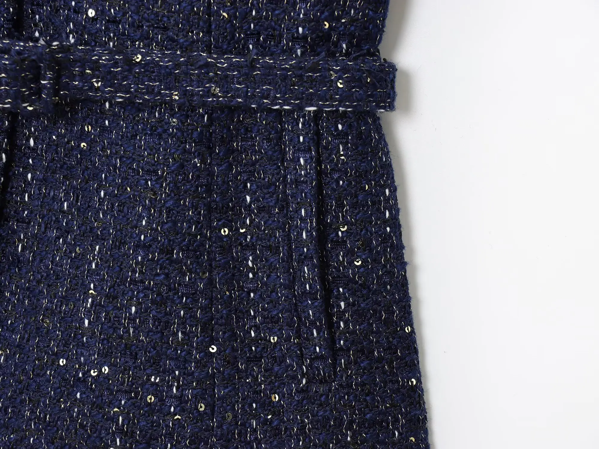 Femmes 2025 mode bleu Tweed Blazer manteau avec ceinture femme à manches courtes vêtements d'extérieur