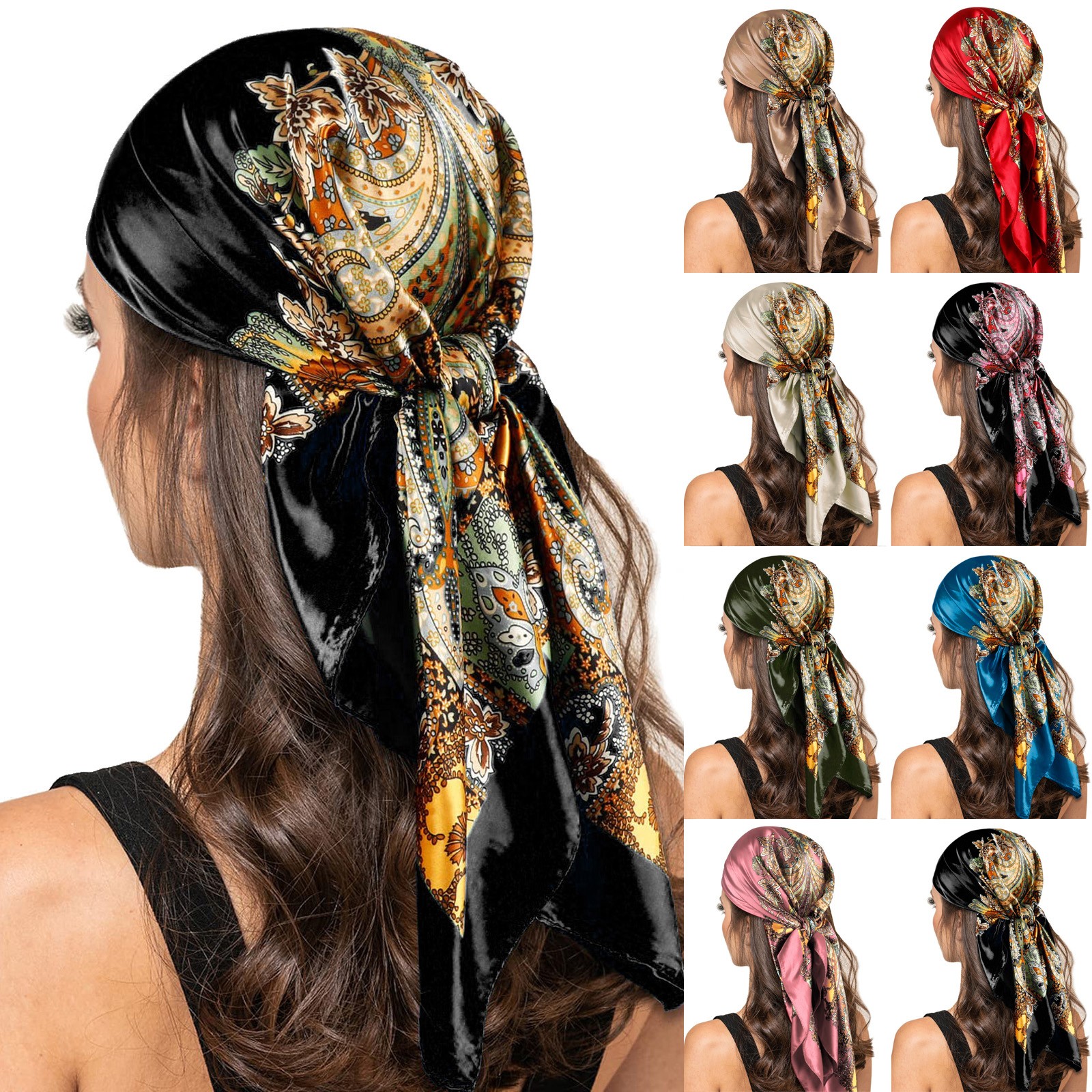Foulards carrés en satin pour femmes, foulards légers pour le cou, bandana pour cheveux, foulard de la présidence, grandes bandes de sauna Boho, hijab à la mode