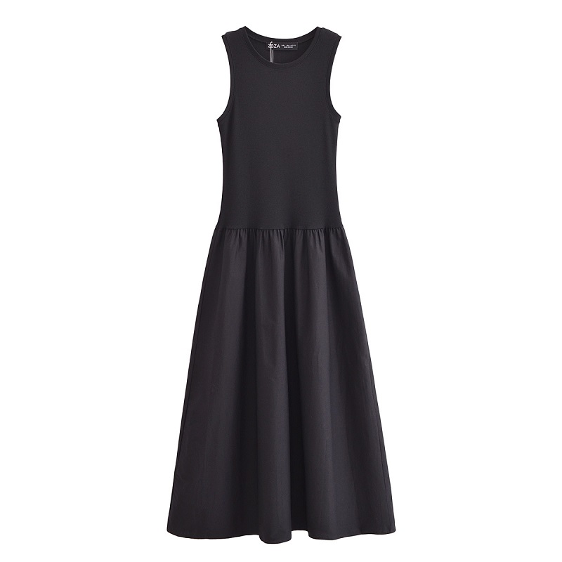 MUJER noir plissé longues robes pour femmes tricoté sans manches robe Maxi femme Vintage fête femmes robes printemps tenue décontractée